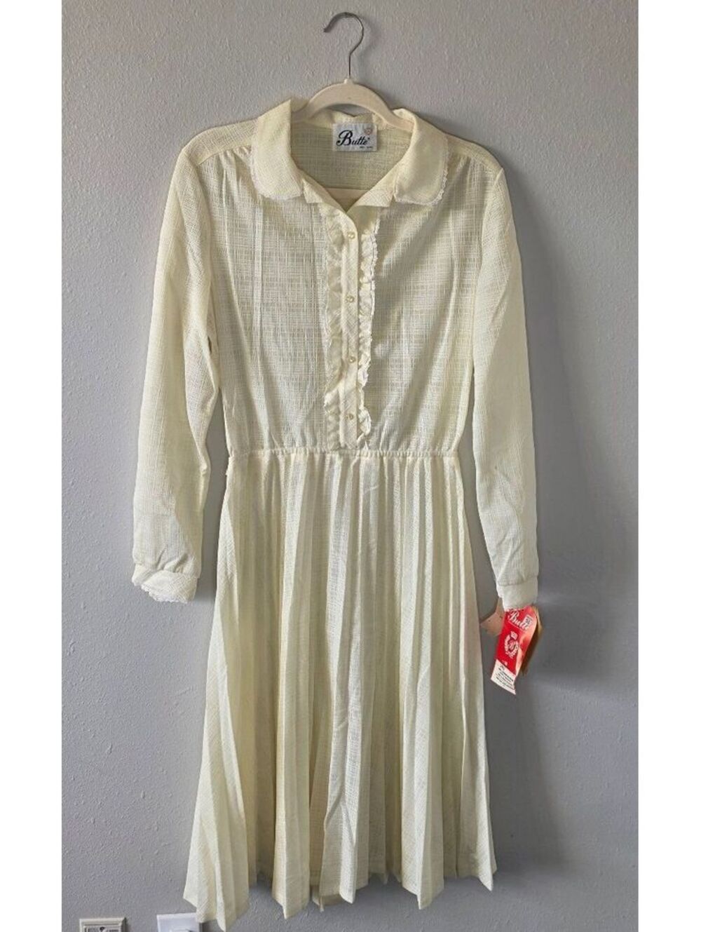 NWT Vintage 1970s Butte Ivory Prairie Dress Lace Ruffle Midi Size 14